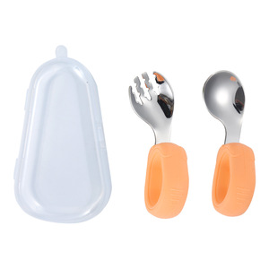 Gran oferta, lindo mango de silicona, cubiertos de acero inoxidable 304, cuchara de entrenamiento <span class=keywords><strong>para</strong></span> bebés, tenedor, juego de cubiertos <span class=keywords><strong>para</strong></span> niños - Product Image 5