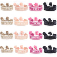 Pulsera de la Amistad de Tela con Borlas de Moda al por Mayor, Pulsera Tejida de Tela con Bordado Personalizado