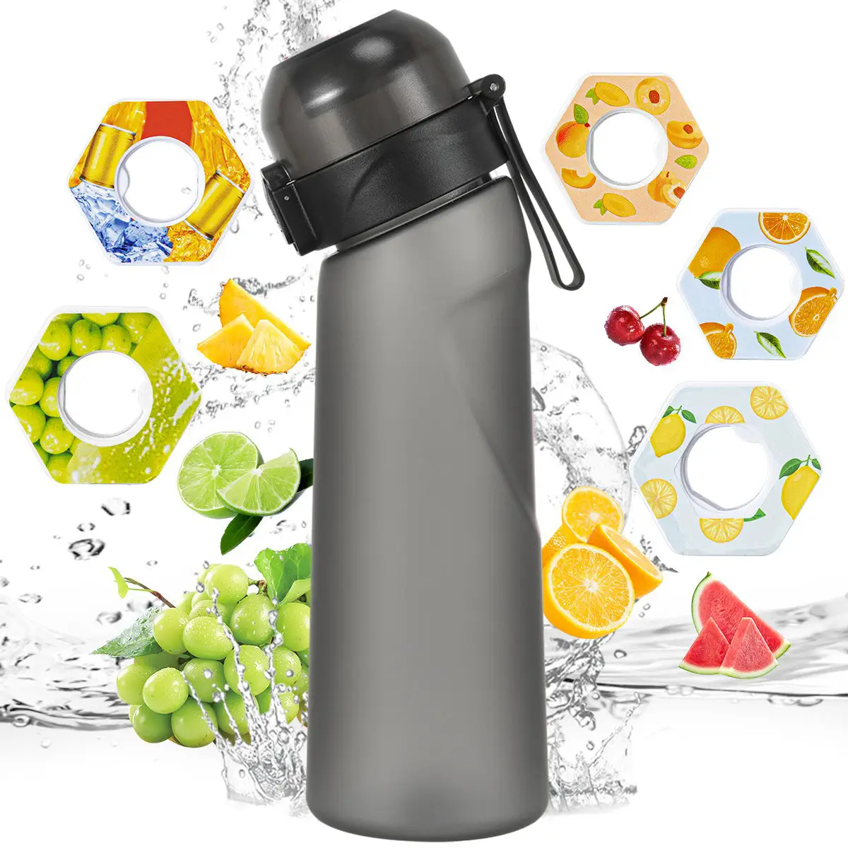 Air Water Bottle with Fruit Fragrance and 7 Flavour Pods  BPA-Free 650ml Sports Drinking Cup for Gym and Outdoor