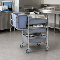 Chariot de collecte de plateaux à pousser Jasonlon en acier inoxydable SS201 certifié LFGB pour hôtels et restaurants, bacs à déchets de vaisselle, capacité 80 kg, multi-épaisseurs