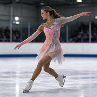 Robe de patinage et de danse dégradé rose et blanc, manches longues en maille, dos orné de strass et de chaînes, pour enfants et adultes, compétition et performance