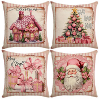Housse de coussin de Noël rose, imprimé flocon de neige et bonhomme de neige, décoration festive, housse de coussin douce pour salon et chambre à coucher