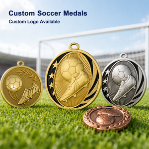 Medallas Deportivas Personalizadas al por Mayor, Medalla de Premio de Aleación de Zinc con Diseño en Blanco y Cinta para Maratón, Eventos de Fútbol - Product Image 2