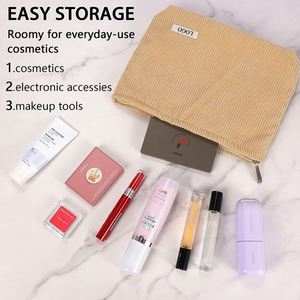 Pochette de maquillage portable à la mode avec logo personnalisé, fermeture éclair, motif de fil, poignée souple pliable, organiseur de cosmétiques de voyage pour femmes - Product Image 5