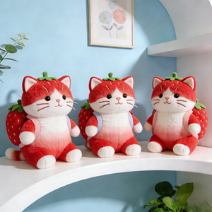 ตุ๊กตา<span class=keywords><strong>แมว</strong></span>สตรอว์เบอร์รี่น่ารักสุดฮิต พร้อมกระเป๋าเป้สตรอว์เบอร์รี่ สำหรับผู้ซื้อในร้านเกมส์  ขั้นต่ำในการสั่งซื้อน้อย จัดส่งรวดเร็ว - Product Image 1