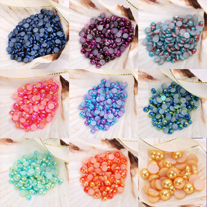 ลูกปัดพลาสติกครึ่งวงกลมสีสันสดใสแบบมีฐานเรียบสำหรับตกแต่งเล็บ DIY และเคสโทรศัพท์ - Product Image 2