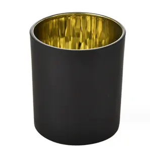Luxus 320ml 10oz leer mattschwarz gold Glas Kerzen gläser Halter Mit Bambus Holz Metall deckel