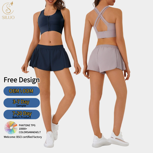 Conjunto Deportivo Personalizado con Cierre Frontal y Espalda Cruzada, Top Deportivo Transpirable, Shorts de Cintura Alta, Ropa Deportiva Elástica para Yoga y Gimnasio para Mujer - Product Image 1