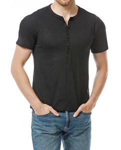 Vente en gros Chemise Henry d'été décontractée de couleur unie à manches courtes pour homme T-shirt de sport coupe ajustée - Product Image 3
