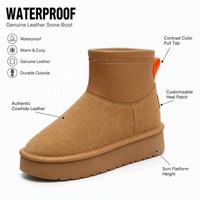 Bottes d'hiver authentiques en cuir de vachette avec languette contrastante, style Uggs, semelle épaisse de 5 cm, bottes de neige chaudes et fourrées à la cheville