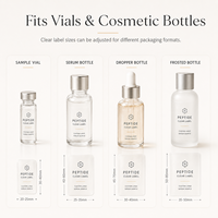 Étiquettes transparentes en peptides, autocollants imperméables personnalisés avec logo, pour flacons, bouteilles, échantillons de sérum cosmétique, emballages.