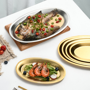 <span class=keywords><strong>Plato</strong></span> <span class=keywords><strong>Ovalado</strong></span> de Acero Inoxidable para Servir, en Dorado y Plateado, Varios Tamaños, Bandeja Metálica para Cena, Restaurante, Barbacoa, Carne, Mariscos, Catering - Product Image 3