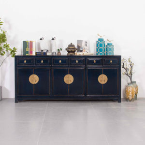 Peint à la main pivoine Phoenix laiton vieilli matériel buffet bois massif Vintage chinois Antique prospérité richesse signification - Product Image 1