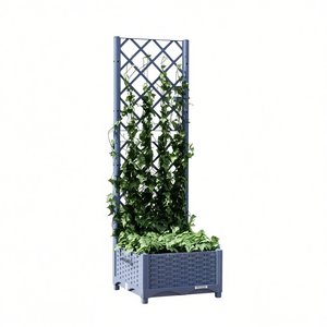 Jardinière en PP bleu gris avec treillis 15,7x15,7x47,8 pouces, design moderne pour plantes d'extérieur - Product Image 1