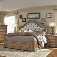 Lit double en bois massif de style campagnard américain, lit vintage à dossier haut, grand lit de 1,8 mètre, chambre principale, lit de villa