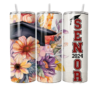 Nouveaux produits Floral Cap Graduation Senior 2024 personnalisé isolé 20oz Skinny gobelet en acier inoxydable