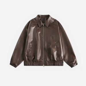 Veste en cuir vegan unisexe surdimensionnée 2025 - Col chemise, fermeture éclair intégrale, bordure côtelée, luxe discret, streetwear rétro |   Personnalisable - Product Image 3