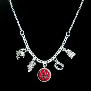 Vampire Academy Themed Statement dragon rose tooth castle Charm Necklace silver tone