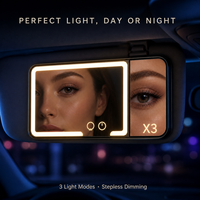 Miroir de maquillage pliable en aluminium avec finition LED, grossissement 3X, lumières rechargeables, visière de voiture, miroir portable à intensité réglable par toucher