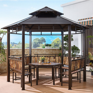 Ağır açık çift çatı gazebo güneş gölge gölgelik masa ile perdeler ile Modern Hardtop Gazebo ile üzüm kafes - Product Image 5
