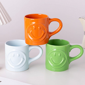 Ceramic <b>Mug</b> Smiley Face Orange Blue Green Single Cup Microwave Safe <b>Reusable</b> Gift For Breakfast Coffee Milk - Product Image 2