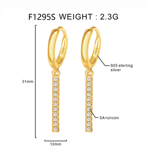 Pendientes de Aro FOXI de Plata 925 Pura con Baño de Oro y Barra Colgante de Doble Cara, Pendientes de Aro con Circonitas, Plata 925 - Product Image 3