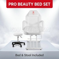 Table de soin esthétique moderne blanche réglable avec tabouret assorti pour salon de beauté professionnel, spa, massage, tatouage et usage domestique