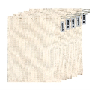 Bolsa de 100% algodón reutilizable, malla de estilo francés, malla larga de mango corto, bolsas de frutas de colores lavables - Product Image 1