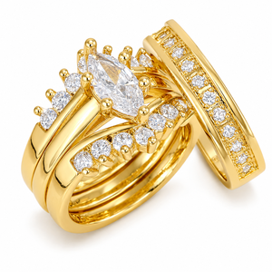 Set di Tre Anelli di Fidanzamento con Zirconi a Marchesa per Coppie, Eleganti Gioielli da Matrimonio - Product Image 1
