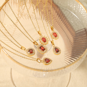 Solitaire Pendant <b>Necklace</b> 18K Gold <b>Ruby</b> Bezel Setting Heart Geometric Everyday Wear - Product Image 3