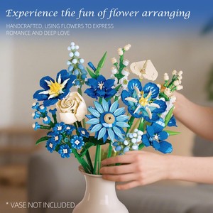 Lot de fleurs artificielles en plastique bleues pour décoration de bureau, ornements DIY, bouquet de tulipes et d'orchidées, ensemble de blocs de construction en gros - Product Image 5