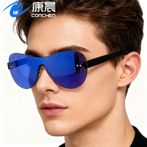 Gafas de Sol sin Montura para Hombre, Protección UV400, Marco de PC Negro, Montura Grande a la Moda, Protección Solar para Conducir al Aire Libre y Viajar - Product Image 4