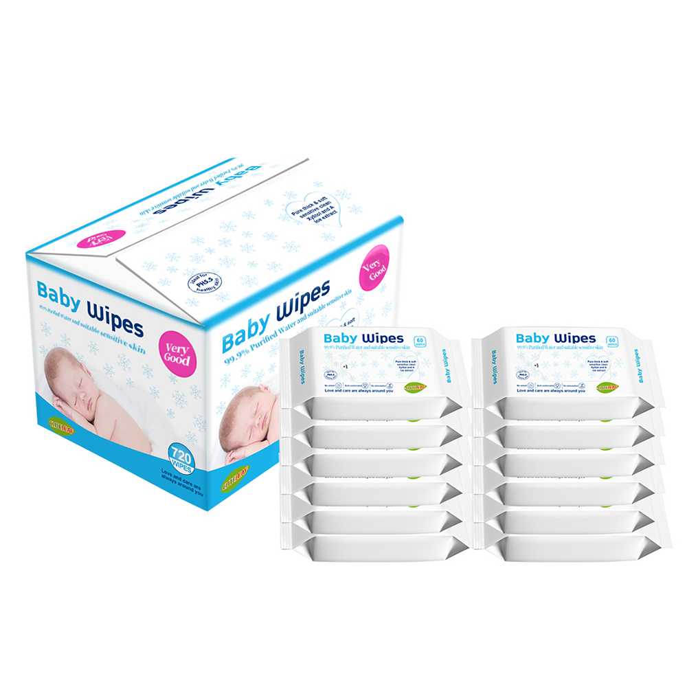 En gros Personnalisé Jetable Bébé Lingettes Humides Super Doux Eau Pure Naturel Organique Eau Lingettes pour Peau Sensible Bébé Lingettes