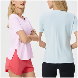 DSS125, camisetas de Yoga de manga corta para correr y Deportes de secado rápido de Color sólido con abertura lateral transpirable para <span class=keywords><strong>mujer</strong></span> - Product Image 2