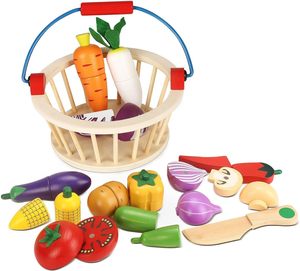 Cesta de verduras extensible plegable de madera Montessori moderna, juguete de corte magnético, estantería de cocina para juegos de rol para primaria - Product Image 3