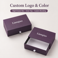 Boîte à lunettes coulissante personnalisée avec logo OEM, boîte d'emballage pour lunettes de soleil violette avec tirette en ruban blanc