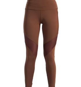 Leggings de yoga taille haute pleine longueur, couleur unie, avec empiècements en maille, en Spandex et Polyester, extensibles dans les quatre sens, taille élastique, surpiqûres contrastées - Product Image 6
