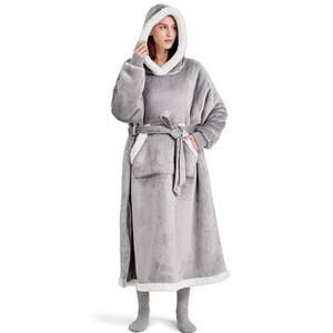 Couverture à <span class=keywords><strong>capuche</strong></span> portable pour adulte, super douce, confortable et chaude, en peluche, avec manches, pour regarder la télévision, type peignoir à <span class=keywords><strong>capuche</strong></span> - Product Image 5