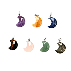 Pendentifs en forme de croissant de lune vintage plaqués or en coquillage de cristal de jade naturel pour enfants, breloques pour la fabrication de colliers, cadeaux - Product Image 1