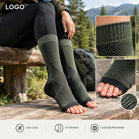 Chaussettes de compression à soutien gradué pour mollets, à bout ouvert, avec logo artistique, taille graduée, emballage, spécifications, maille côtelée