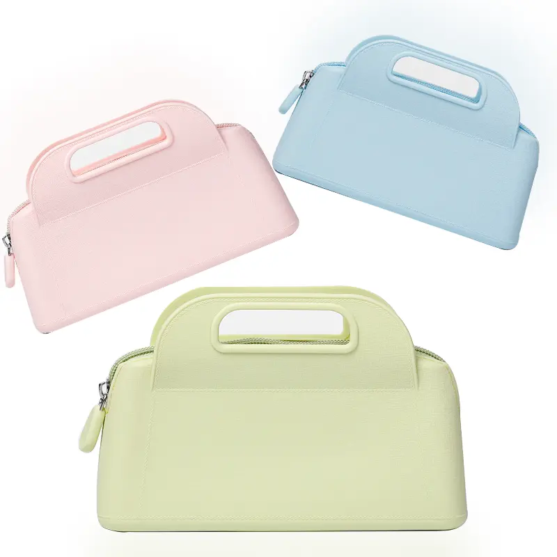 Mittelgroße wasserdichte tragbare Silikon-Kosmetiktasche minimalistische klassische Reißverschluss-Handtasche für Damen