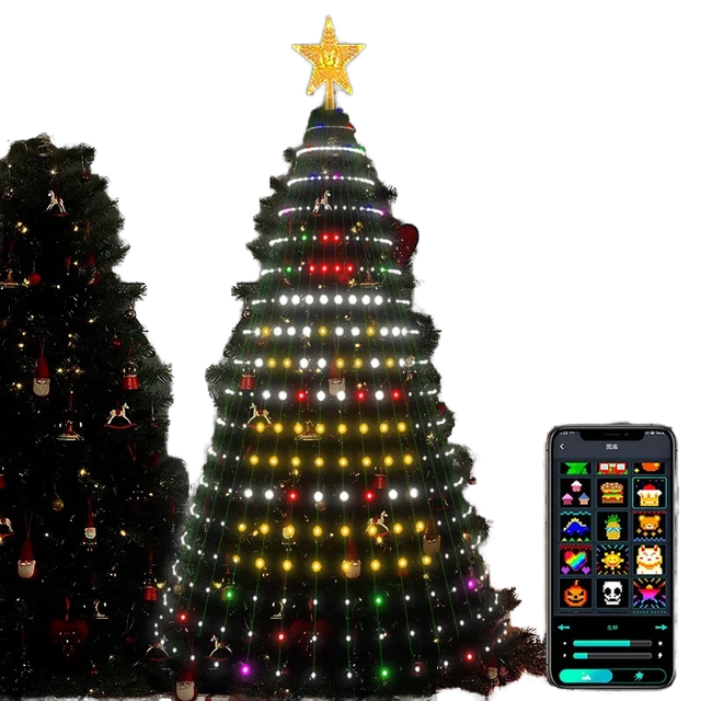 1.8M/2.1M Smart 400LED 2700K Warm White Star Christmas Tree Light String W/IP65 Waterproof Plastic App Remote Music Control