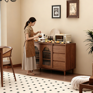 Buffet/Credenza Moderne Nordique Personnalisable Écologique avec Porte en Verre Arqué et Placage <span class=keywords><strong>Bois</strong></span> pour <span class=keywords><strong>Salle</strong></span> à Manger, Salon et Chambre - Product Image 4