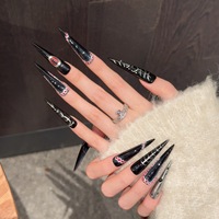 Faux ongles à presser réutilisables durables, carrés colorés en acrylique, style Ins, couvrance totale, avec strass, faits à la main