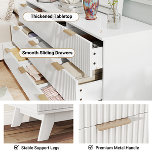 Commode moderne en bois massif à 9 tiroirs, façades de tiroirs cannelées, poignées dorées en acier inoxydable, conception anti-chute pour chambre et salon - Product Image 4