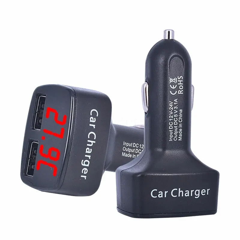4 in 1 Dual USB LCD Display Fast Car Charger For iPhone12 Pro Max Mobile Phone Adapter EC2 5V 3.1A Drop Shipping