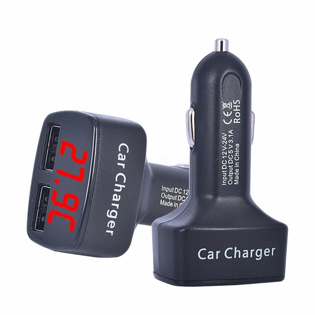 4 in 1 Dual USB LCD Display Fast Car Charger for IPhone12 Pro Max Mobile Phone Adapter EC2 5V 3.1A Drop Shipping