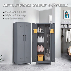High Quality Modern Foldable Metal Basement Filing <b>Cabinet</b> Cleaning Tool Broom Wheels- <b>Lockable</b> Storage <b>Cabinet</b> - Product Image 2