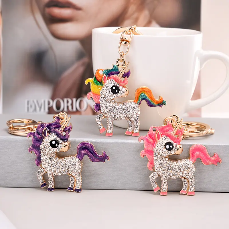 Yeni unicorn kolye yağ damla elmas çanta anahtarlığı kolye sıcak satış metal kristal süsler kızlar için