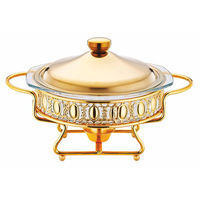 Neues Design Edelstahl Servier geschirr Rundes goldenes Buffet Chafing Warmer Hotel Restaurant Buffet Set mit Ofen abdeckung